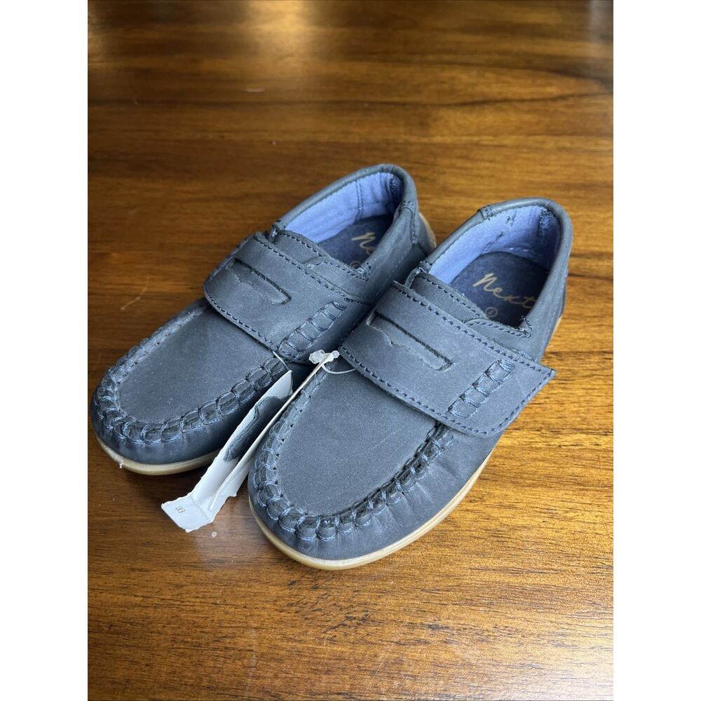 NWT Next Navy Leather Penny Loafers with Touch & Close Fastening, Size 7, Preppy
